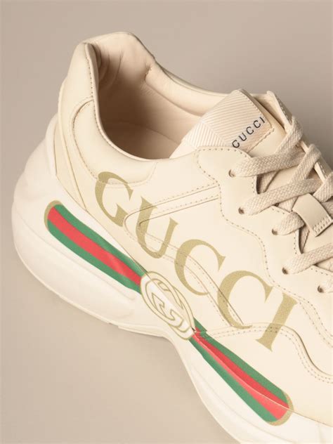 gucci off-white box logo rhyton sneakers|Gucci rhyton black and white.